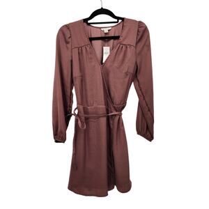 NWT American Eagle Mauve V-neck Long Sleeve Lined Wrap Mini Dress Women's S